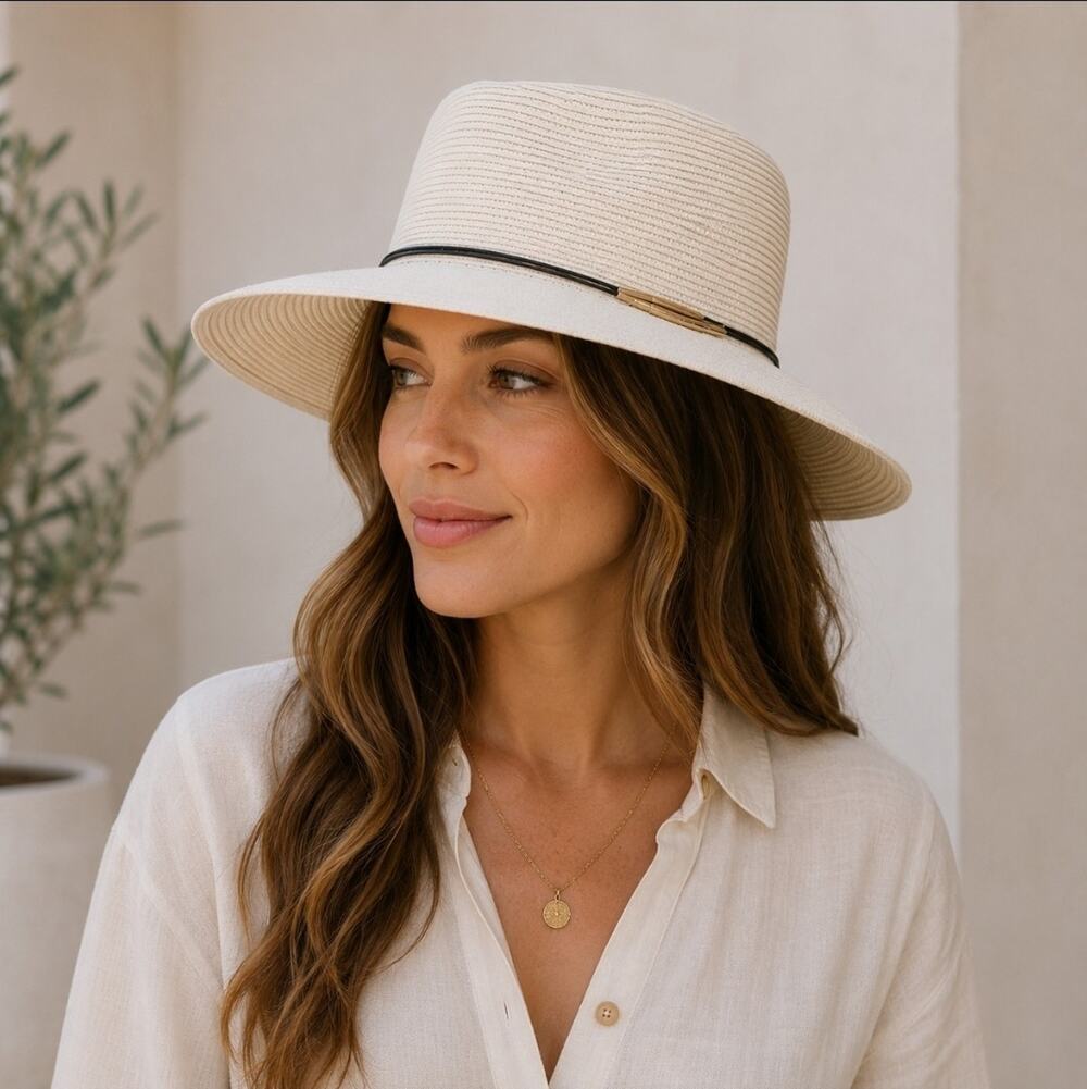 Scala Collezione Womens Fedora White Paper Hat Packable Resortwear One Size